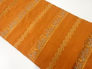 リサイクル　横段に抽象人物模様織出し名古屋帯